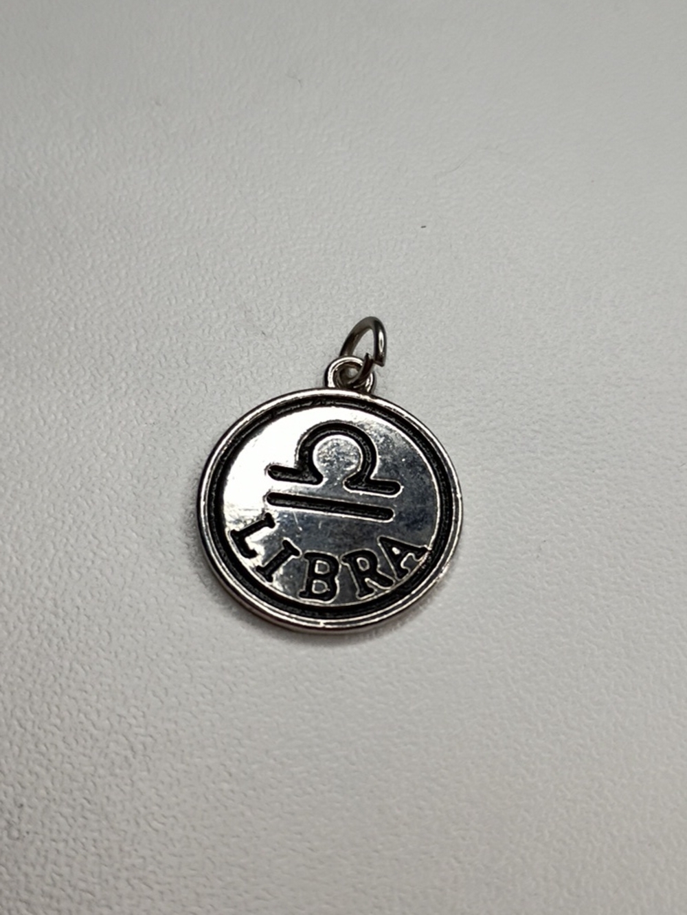 Libra Zodiac Round Pendant Charm in Silver